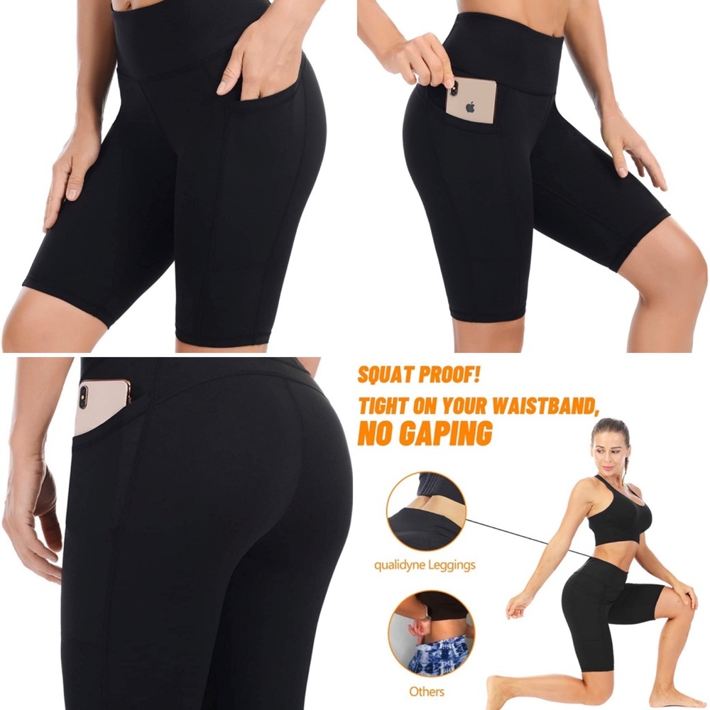 Qualidyne Yoga Shorts-2 pair Pockets High Waist Leggings Workout Running Shorts